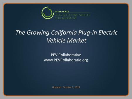 The Growing California Plug-in Electric Vehicle Market PEV Collaborative www.PEVCollaboratie.org Updated: October 7, 2014.