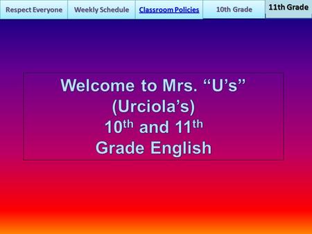 Respect Everyone Respect Everyone Respect Everyone Respect Everyone Weekly Schedule Weekly Schedule Weekly Schedule Weekly Schedule Classroom Policies.