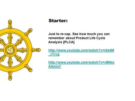 Starter: Just to re-cap. See how much you can remember about Product Life Cycle Analysis [PLCA]  _vYrvg