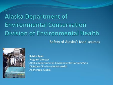 Safety of Alaska’s food sources Kristin Ryan Program Director Alaska Department of Environmental Conservation Division of Environmental Health Anchorage,