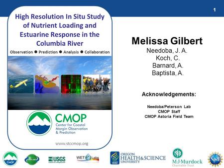 1 High Resolution In Situ Study of Nutrient Loading and Estuarine Response in the Columbia River Observation ● Prediction ● Analysis ● Collaboration www.stccmop.org.