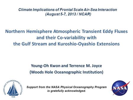 Northern Hemisphere Atmospheric Transient Eddy Fluxes and their Co-variability with the Gulf Stream and Kuroshio-Oyashio Extensions Young-Oh Kwon and Terrence.