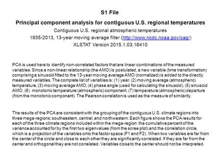 S1 File Principal component analysis for contiguous U.S. regional temperatures Contiguous U.S. regional atmospheric temperatures 1935-2013, 13-year moving.