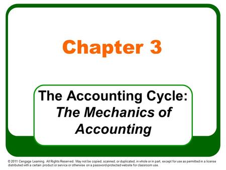 © 2011 Cengage Learning. All Rights Reserved. May not be copied, scanned, or duplicated, in whole or in part, except for use as permitted in a license.