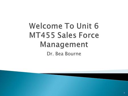 Welcome To Unit 6 MT455 Sales Force Management