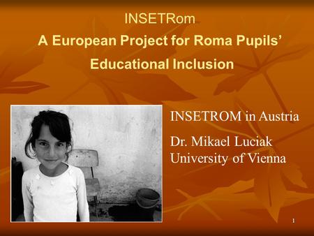 1 INSETRom A European Project for Roma Pupils’ Educational Inclusion INSETROM in Austria Dr. Mikael Luciak University of Vienna.