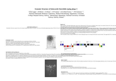 N.De Lappe 1, D.Morris 2, G.Doran 1, J.O Connor 1, G.Corbett-Feeney 1,2, M.Cormican 1,2. National Salmonella Reference Laboratory, Medical Microbiology.