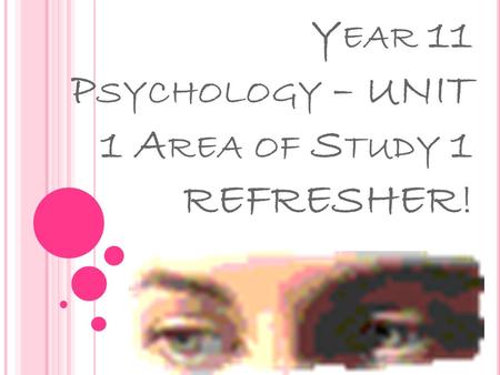 Y EAR 11 P SYCHOLOGY – UNIT 1 A REA OF S TUDY 1 REFRESHER!