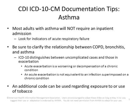 CDI ICD-10-CM Documentation Tips: Asthma