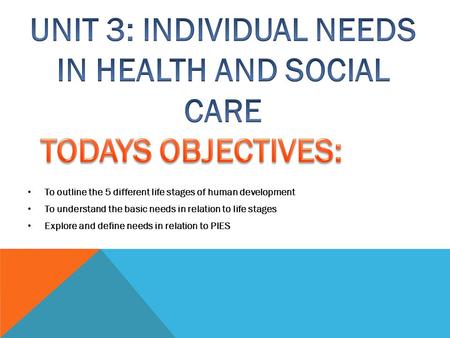 UNIT 3: INDIVIDUAL NEEDS IN HEALTH AND SOCIAL CARE