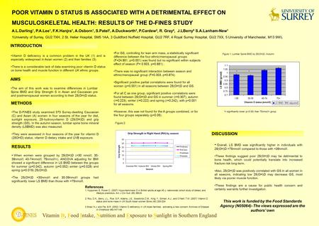 POOR VITAMIN D STATUS IS ASSOCIATED WITH A DETRIMENTAL EFFECT ON MUSCULOSKELETAL HEALTH: RESULTS OF THE D-FINES STUDY A.L.Darling 1, P.A.Lee 1, F.K.Hanjra.