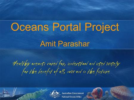 Oceans Portal Workshop 30 th March 2004 Healthy oceans: cared for, understood and used wisely for the benefit of all, now and in the future healthy oceans: