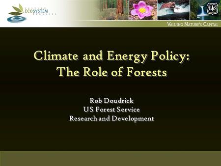 US Forest Service GHG and Energy Modeling Climate and Energy Policy: The Role of Forests Rob Doudrick US Forest Service Research and Development.