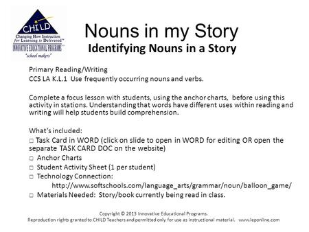 Identifying Nouns in a Story