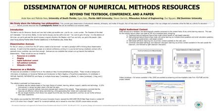 This material is based upon work supported by the National Science Foundation under Grant No. 0126793, 0341468 and 0717624. Any opinions, findings, and.