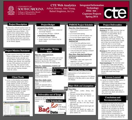 Deliverables out of Scope  Mrs. Creed – Client  Ryan Rutger – CTE Student Liaison  Dr. Karen Patten- Sponsor Key Stakeholders The University of South.