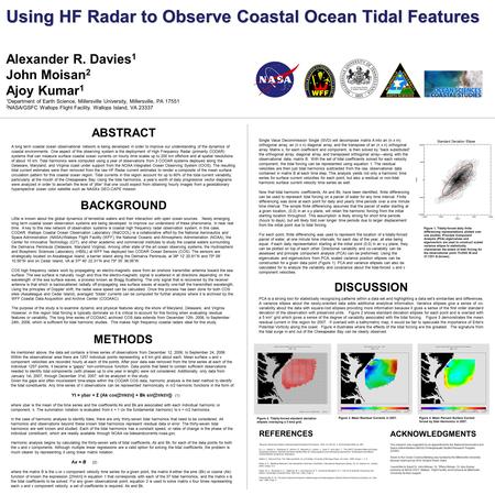 Using HF Radar to Observe Coastal Ocean Tidal Features Using HF Radar to Observe Coastal Ocean Tidal Features Alexander R. Davies 1 John Moisan 2 Ajoy.