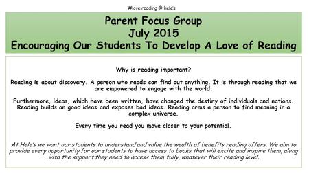 #love hele’s Why is reading important? Reading is about discovery. A person who reads can find out anything. It is through reading that we are.