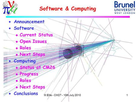 Software & Computing 1M.Ellis - CM27 - 10th July 2010  Announcement  Software u Current Status u Open Issues u Roles u Next Steps  Computing u Status.