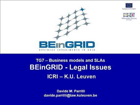 TG7 – Business models and SLAs BEinGRID - Legal Issues ICRI – K.U. Leuven Davide M. Parrilli