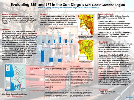 : Research Question: Would ridership needs in the area of the Mid-Coast Corridor Transit Project be better Served by the implementation of a Bus Rapid.