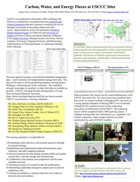 USCCC Study Sites in the U.S.A. Carbon, Water, and Energy Fluxes at USCCC Sites Jiquan Chen, University of Toledo, Toledo, OH 43560; Phone: 419-530-2664,