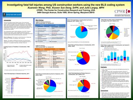 Introduction Falls are the leading cause of fatal injuries in the construction industry. Despite the significance, detailed data (e.g., the distance fallen),