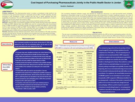 Objective The aim was to investigate the impact of purchasing medicines jointly by the JPD for the four participating parties in the first tender on the.