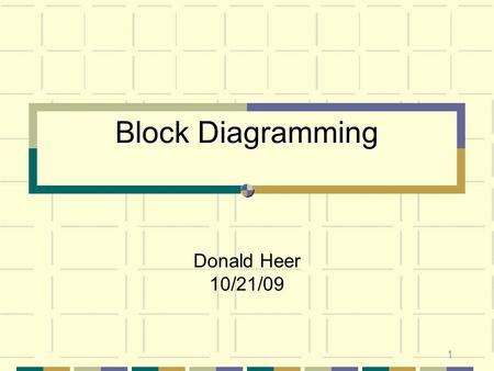 1 Block Diagramming Donald Heer 10/21/09. 2 Overview Block Diagrams Decomposition Interface Definitions.