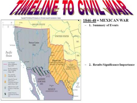 1846-48 = MEXICAN WAR –1. Summary of Events –2. Results/Significance/Importance.