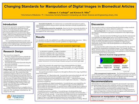 Changing Standards for Manipulation of Digital Images in Biomedical Articles Addeane S. Caelleigh * and Kirsten D. Miles + *UVa School of Medicine; + P.