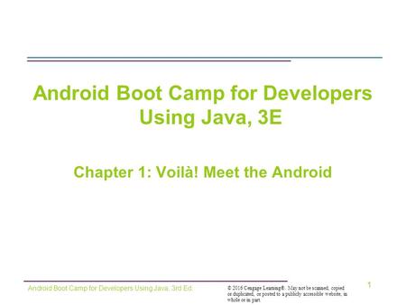 © 2016 Cengage Learning®. May not be scanned, copied or duplicated, or posted to a publicly accessible website, in whole or in part. Android Boot Camp.