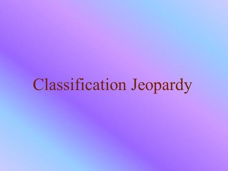 Classification Jeopardy. $100 12 345 $200 $300 $400 $500 $100 $200 $300 $500 $400 $100 $200 $300 $400 $500 $100 $200 $300 $400 $500 $100 $200 $300 $400.