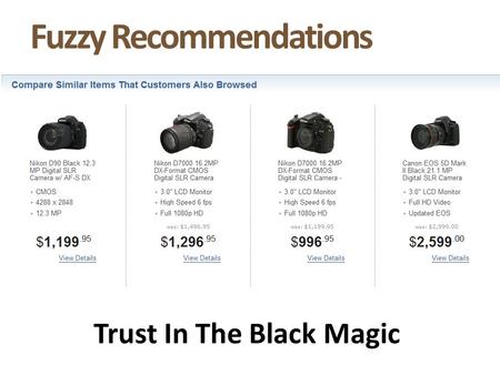 Fuzzy Recommendations Trust In The Black Magic. Site Search Can Drive Recommendations.