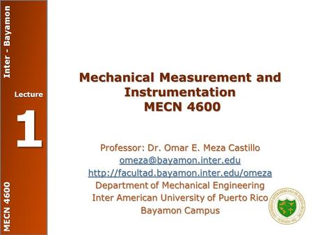 Mechanical Measurement and Instrumentation MECN 4600