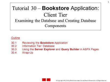 © Copyright 1992-2004 by Deitel & Associates, Inc. and Pearson Education Inc. All Rights Reserved. 1 Tutorial 30 – Bookstore Application: Client Tier Examining.