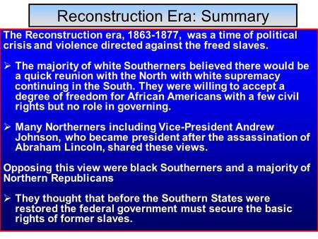 Reconstruction Era: Summary