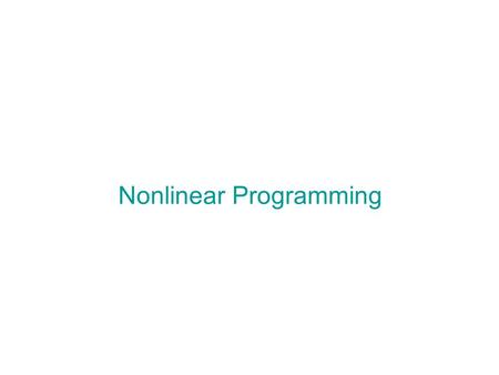 Nonlinear Programming