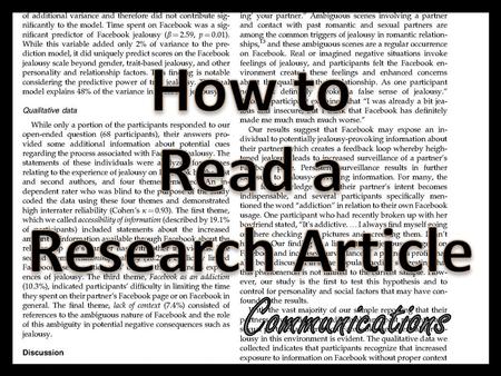 Left click or use the forward arrows to advance through the PowerPoint Upon advancing, each section of the article will be highlighted one by one Read.