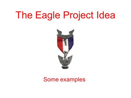 The Eagle Project Idea Some examples. The Eagle Project Idea Presenters: –Insert names and email addresses Council Advancement Chair: –Insert name and.