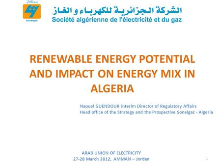 RENEWABLE ENERGY POTENTIAL AND IMPACT ON ENERGY MIX IN ALGERIA