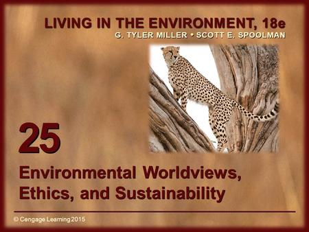 © Cengage Learning 2015 LIVING IN THE ENVIRONMENT, 18e G. TYLER MILLER SCOTT E. SPOOLMAN © Cengage Learning 2015 25 Environmental Worldviews, Ethics, and.