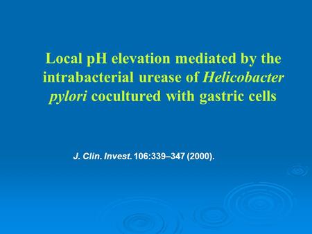 Local pH elevation mediated by the intrabacterial urease of Helicobacter pylori cocultured with gastric cells J. Clin. Invest. 106:339–347 (2000).