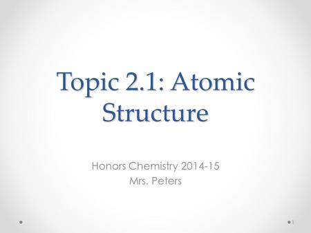 Topic 2.1: Atomic Structure Honors Chemistry 2014-15 Mrs. Peters 1.