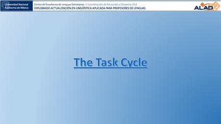 The task stage The task stage They do the task in pairs or in small groups. TEACHER SHOULD: Make sure ss are clear about the objectives, and that they.