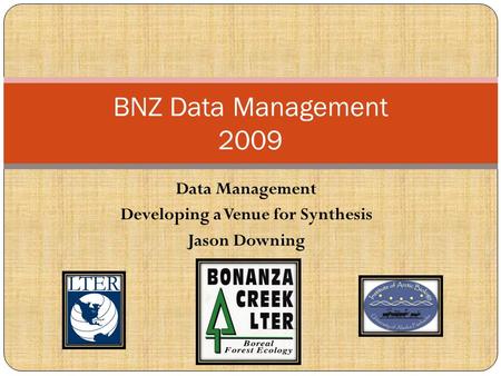 Data Management Developing a Venue for Synthesis Jason Downing BNZ Data Management 2009.