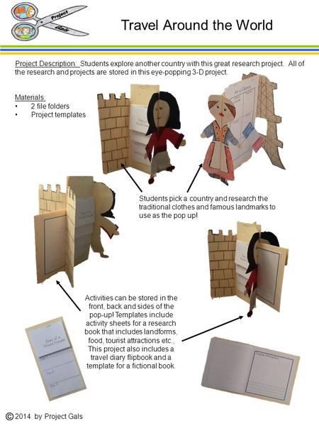 Travel Around the World Project Description: Students explore another country with this great research project. All of the research and projects are stored.