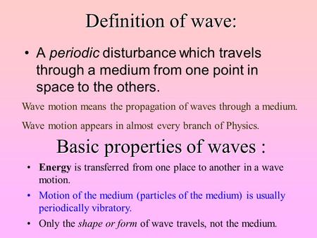 Basic properties of waves :