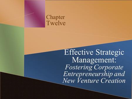 Chapter Twelve Effective Strategic Management: Fostering Corporate Entrepreneurship and New Venture Creation.