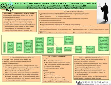 EXTENDING THE THERAPEUTIC JUSTICE MODEL TO PROBLEM GAMBLERS Mark G. Farrell, JD; Jessica Aungst Weitzel, MPH; Thomas H. Nochajski, PhD, Buffalo Center.